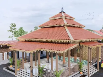 Classic Style Wooden and Bamboo Mosque Prayer Room  3D model