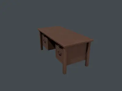 Wooden Office Desk Low-poly 3D model