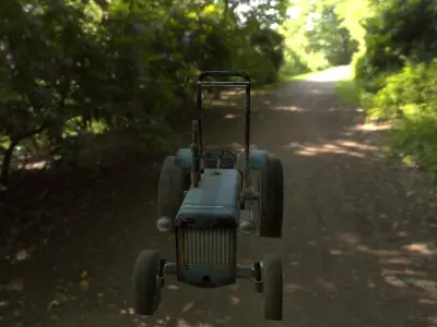 Tractor old in forest Low-poly 3D model