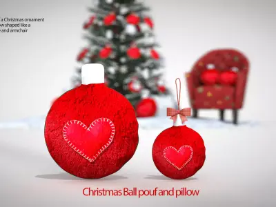 Christmas Ball Pouf and Pillow 3D Model 3D model