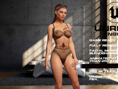 Tattoo girl full rigged - game ready - animated Low-poly 3D model