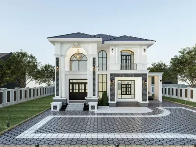 Luxury 2-Story Neoclassic Villa Exterior ONLY 3D Model Scene 3D model