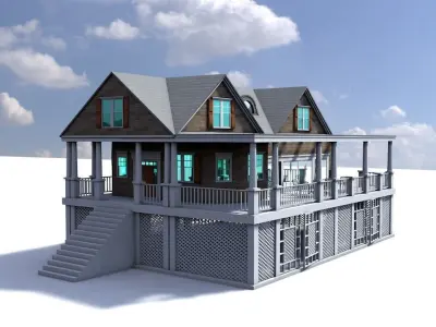 house 8 with deck and stairs Low-poly 3D model