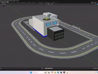 Stylized Low Poly Police Station with Rigged Police Car Low-poly 3D model