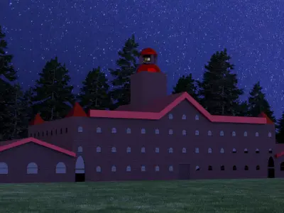 Low Poly Brick Building with Bell Free low-poly 3D model