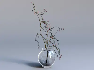 Decorative Glass Vase with Plant 3D model