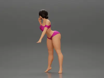 Attractive girl in bikini Leaning on the Car 3D print model