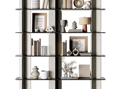 Shelves Decorative With Plants and Book - Concrete Rack 38 3D model