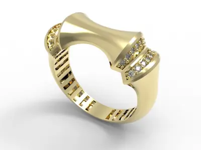 Luxury Diamond Accent Sculpted Gold Ring Hollow  trt04 3D print model