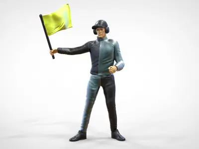 N3 Race Marshal with flag 3D man and woman 3D print model