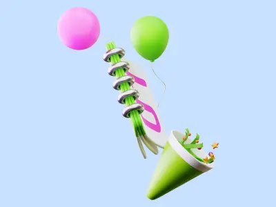 Happy New year 3D Illustration Low-poly 3D model