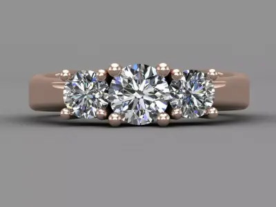 3 Diamonds Rose Gold Wedding Woman Ring 3D Print Model Free 3D print model