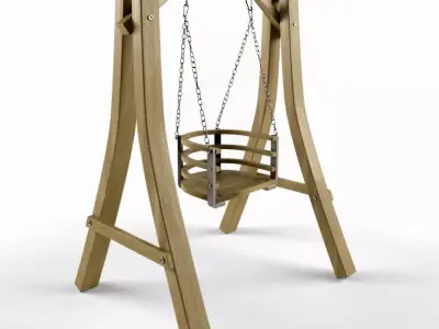 One Seat Wooden Swing 15 3D model