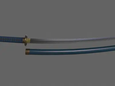PBR Katana Japanese Sword Blue V2 Low-poly 3D model