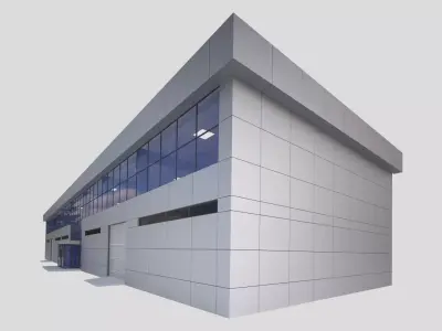 FACTORY AND OFFICE BUILDING -with interior Low-poly 3D model