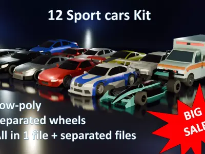 Low poly sport cars kit 12 pcs Low-poly 3D model