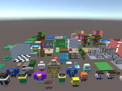 Voxel Mesh Town Set 3D model