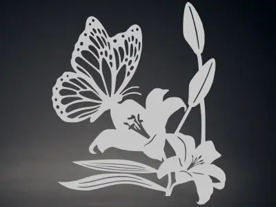 Butterfly on Flowers Wall Decoration  3D print model
