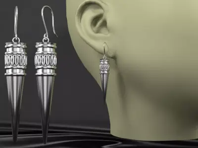 earrings silver spike 3D model