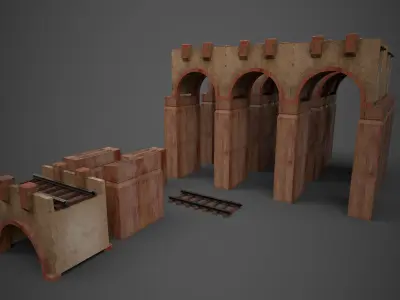Old Modular Rail Bridge Low-poly 3D model