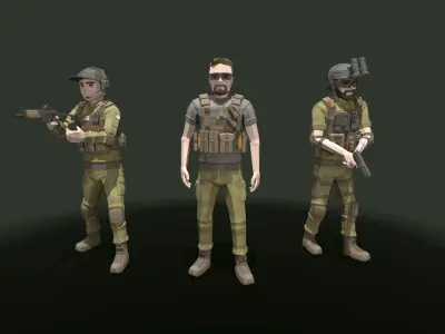 Low Poly  Soldiers Low-poly 3D model