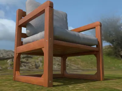 Armchair wooden chair with cushion Low-poly 3D model