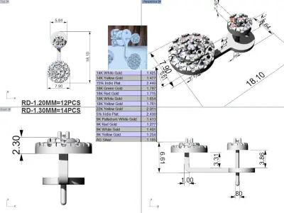 Diamond halo Jacket Earring 3D print model
