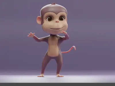Cartoon Monkey Rigged and Animated Low-poly 3D model