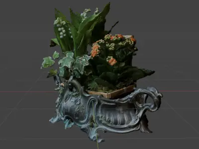 Baroque planter with flowers 3D model