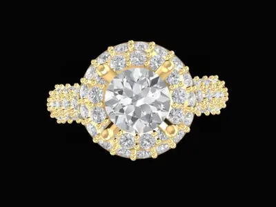 Luxury Halo Round Cut Diamond Engagement Ring for Women 1695 3D print model
