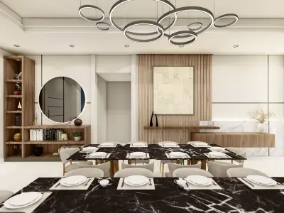 Living  and Dining room with interior decor - SKP and Lumion  3D model