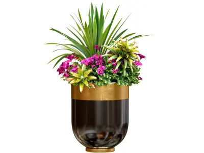 flowerbed with Plants and flowers in modern Luxury vase 3D model
