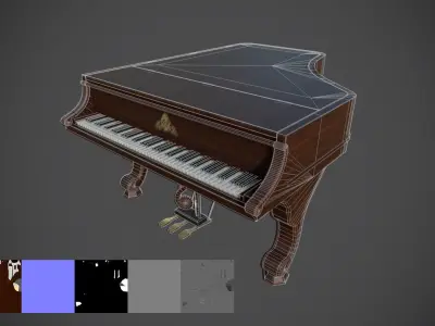 Piano Low Poly victorian grand Low-poly 3D model