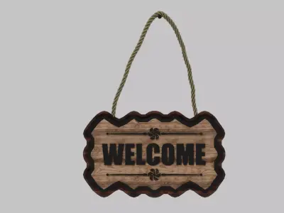 Wavy Edge Front Door Wooden Welcome Sign Free low-poly 3D model