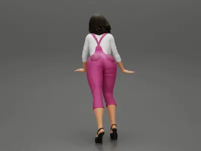 Sexy girl in overalls leans against the car with her hands 3D print model