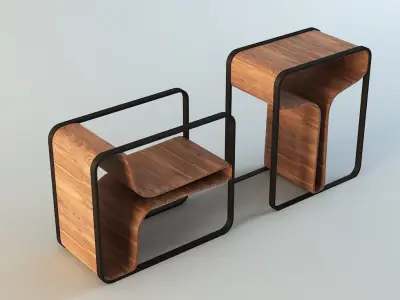 Chair Collection wooden folding with tray on top 3D model