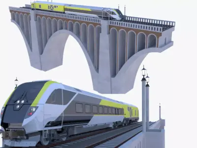 American train on viaduct II 3D model