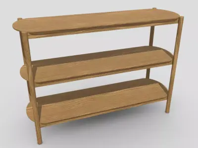 Shelf 6 wooden with three shelves Low-poly 3D model