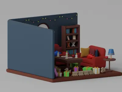 Cartoon Christmas Living Room 3D model