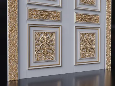 Oriental carved door Low-poly 3D model