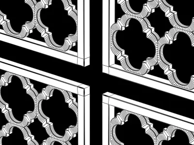 Wood Arabic Islamic pattern decorative grill screen 3D model 7
