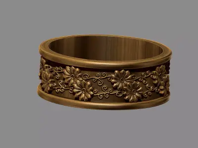 Orante sunflower floral flower wedding band ring 3D print model