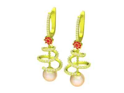 A6739 Luxury Korean Style Diamond Flower Pearl Earrings 3D print model