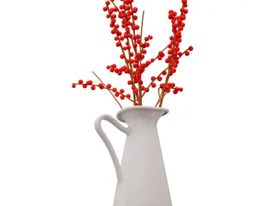 Branches with red berries in a white jug 3D model