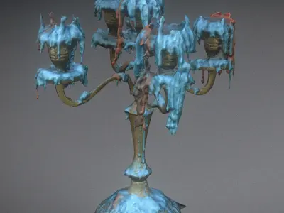 Scanned photorealistic retro candle holder and 3 candles Low-poly 3D model