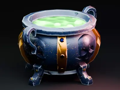 Stylized Halloween Props - Witch Cauldron Low-poly 3D model