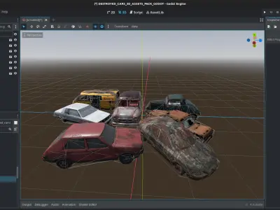 100 Realistic Destroyed Cars 3D Assets Pack For Godot Vol 1 Low-poly 3D model