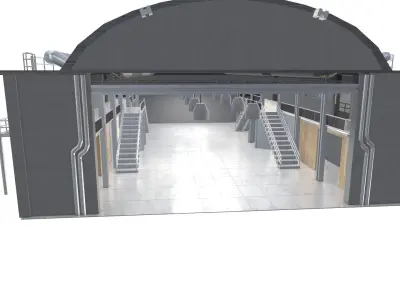 Hangar industrial Low-poly 3D model