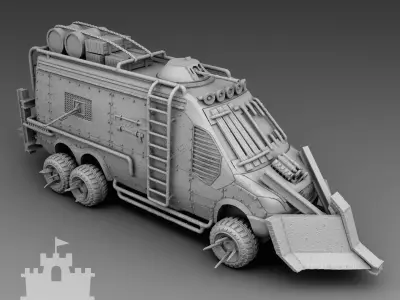 A van with a battering ram 3D print model