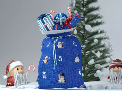 Santas Blue Gift Bag 3D model